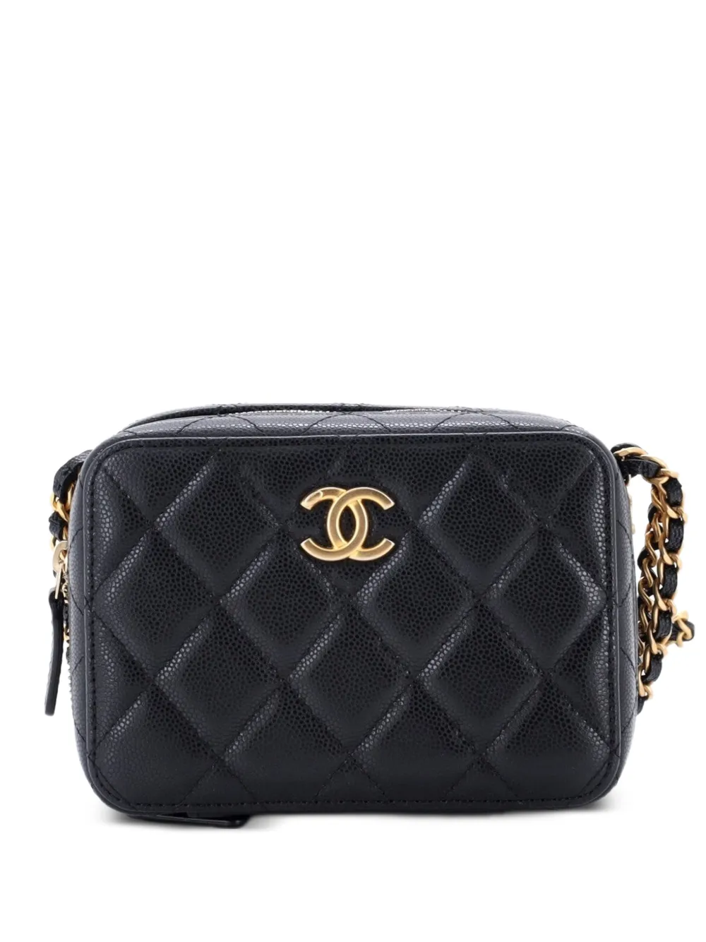CHANEL Pre-Owned Twist Your Buttons Zip Around Vanity Case with Chain Quilted Caviar clutch bag - Nero