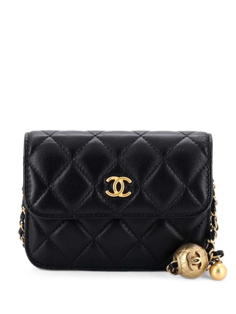 CHANEL Pre-Owned Pearl Crush Flap Clutch with Chain Quilted Lambskin Mini crossbody bag - Nero
