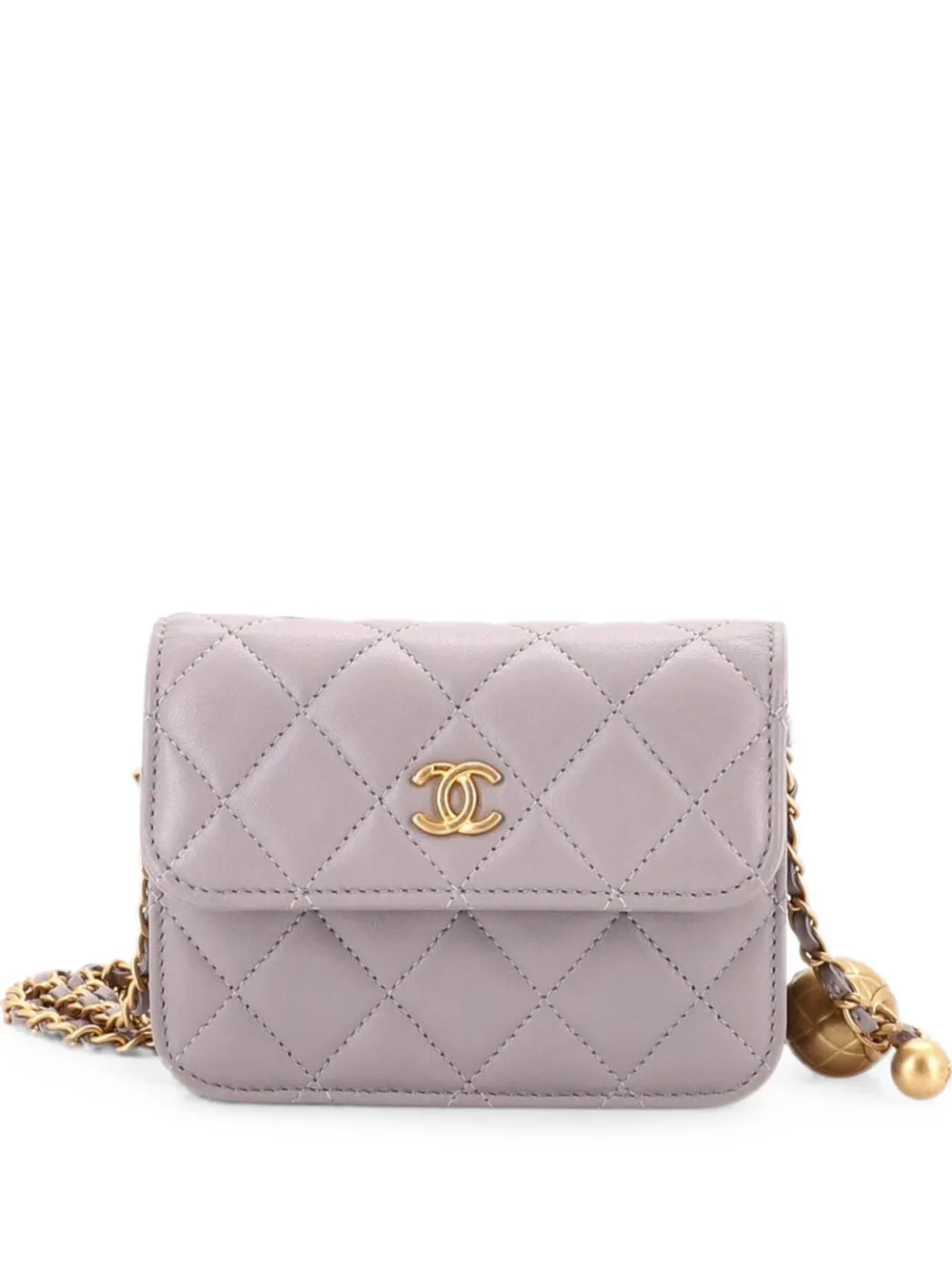CHANEL Pre-Owned Pearl Crush Flap Clutch with Chain Quilted Lambskin Mini crossbody bag - Grigio