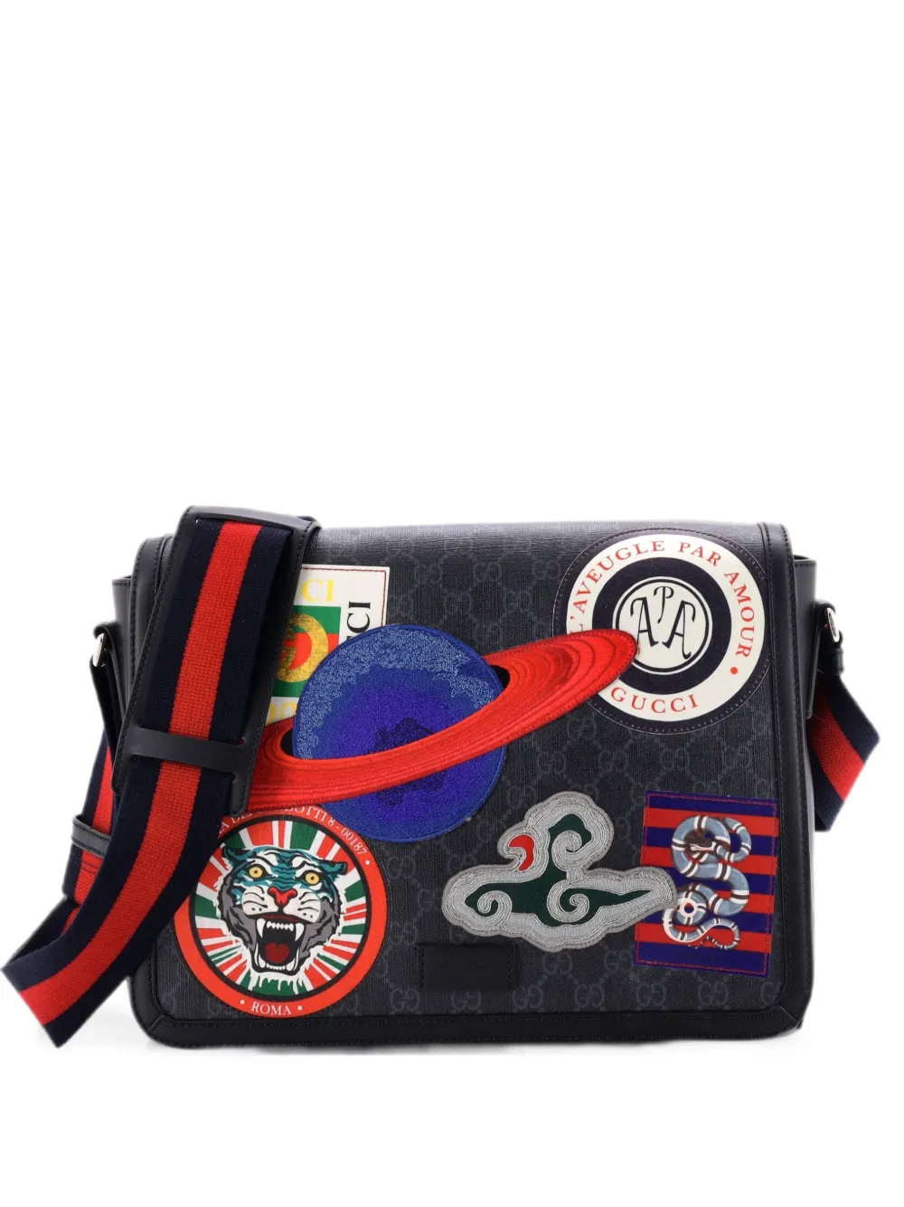 Gucci Pre-Owned Night Courrier Flap Messenger GG Coated Canvas with Applique Large crossbody bag - Nero