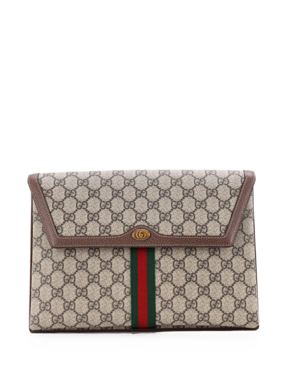 Gucci Pre-Owned Ophidia Flap GG Coated Canvas Large clutch bag - Braun