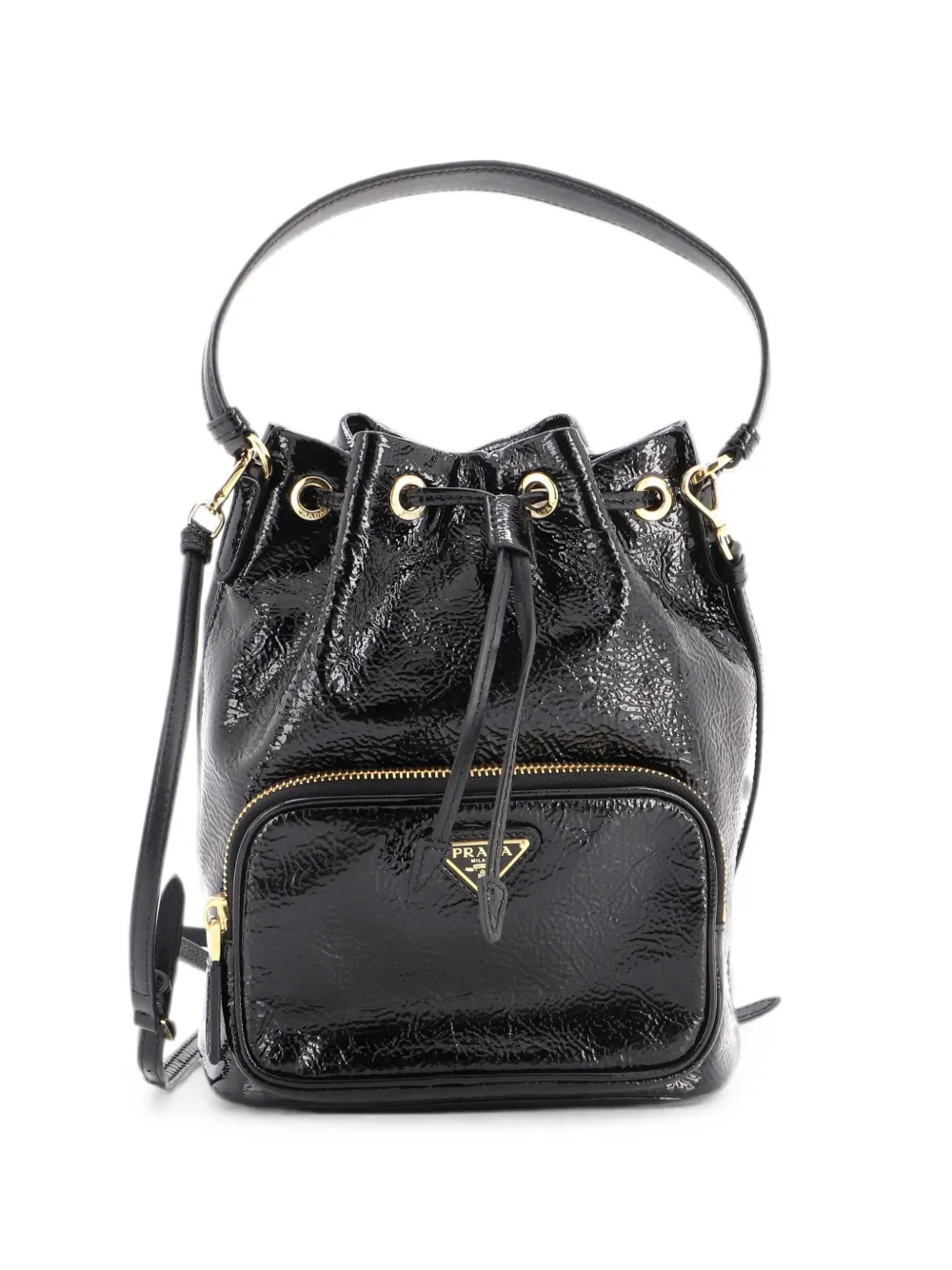 Prada Pre-Owned Kleine Beuteltasche aus Lackleder mit Kordelzug - Schwarz