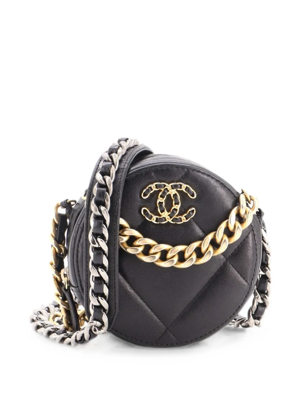 CHANEL Pre-Owned 19 Round with Chain Quilted Leather clutch bag - Nero