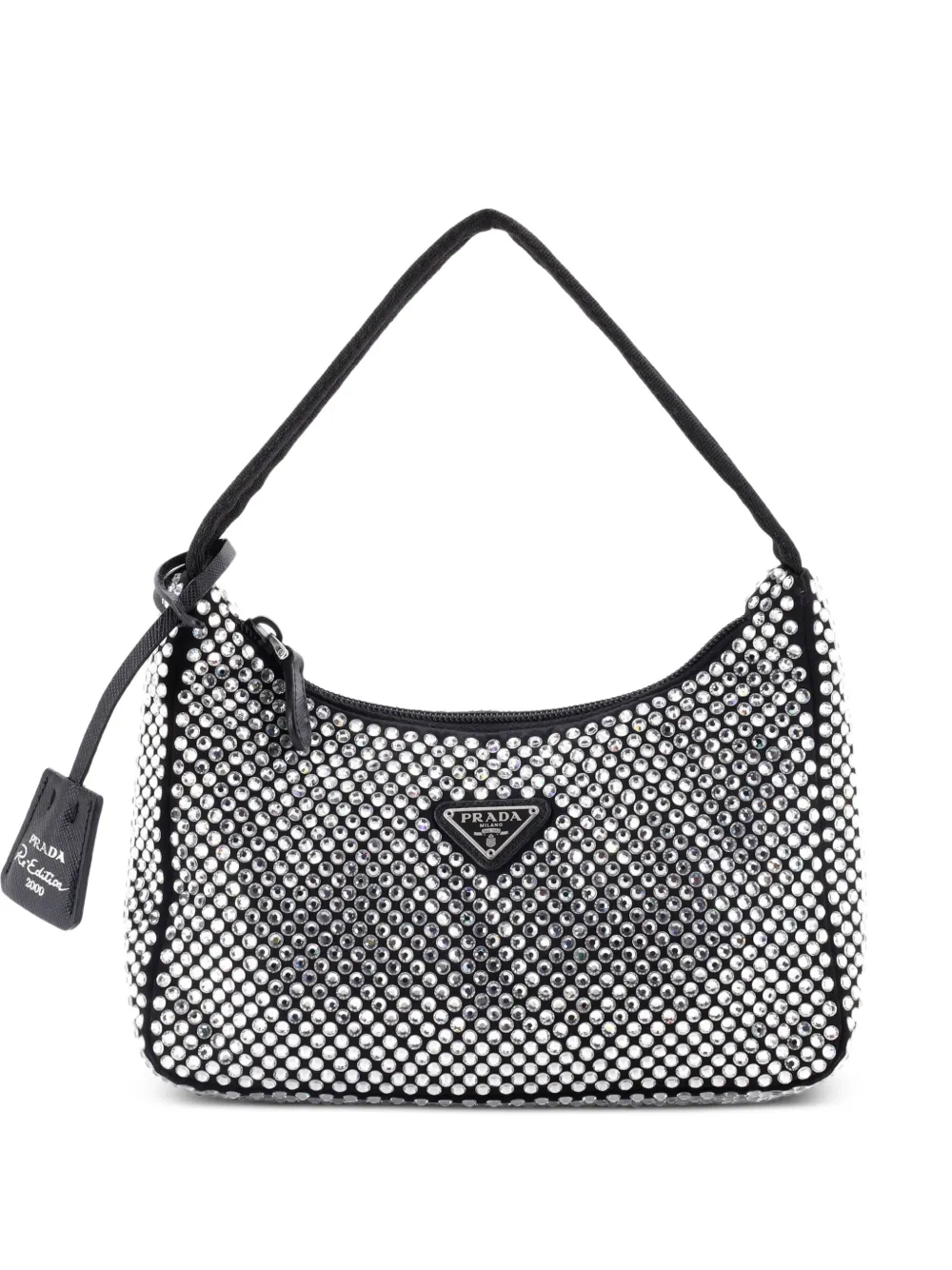 Prada Pre-Owned Re-Edition 2000 Crystal Embellished Satin Mini hobo bag - Nero