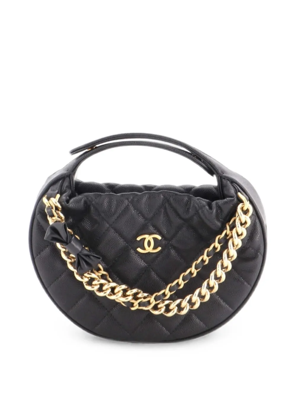 CHANEL Pre-Owned Double Chain Bow Pouch Quilted Caviar Mini hobo bag - Nero
