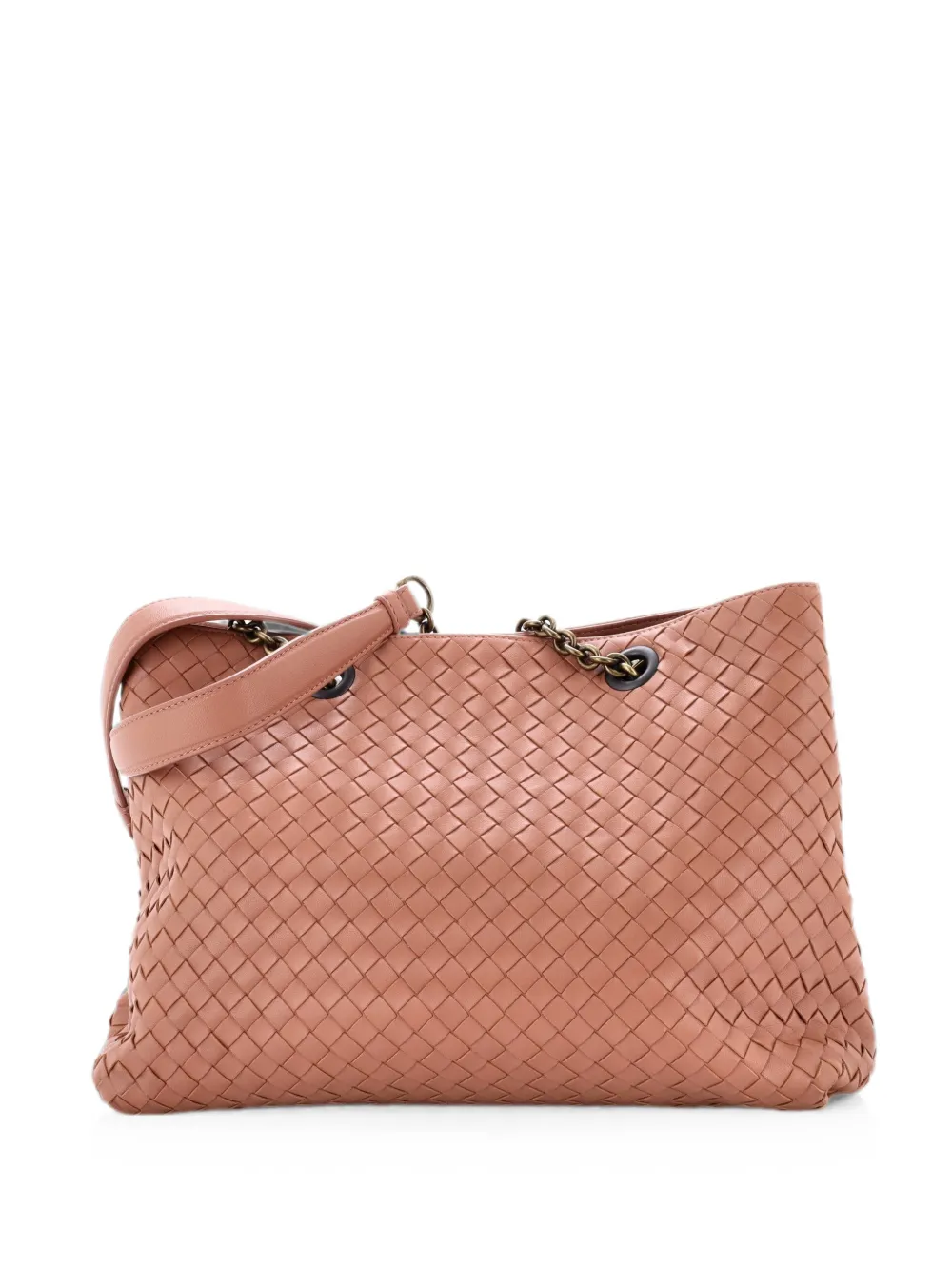 Bottega Veneta Pre-Owned Mittelgroße Double Chain Tote Bag mit Intrecciato-Muster - Nude
