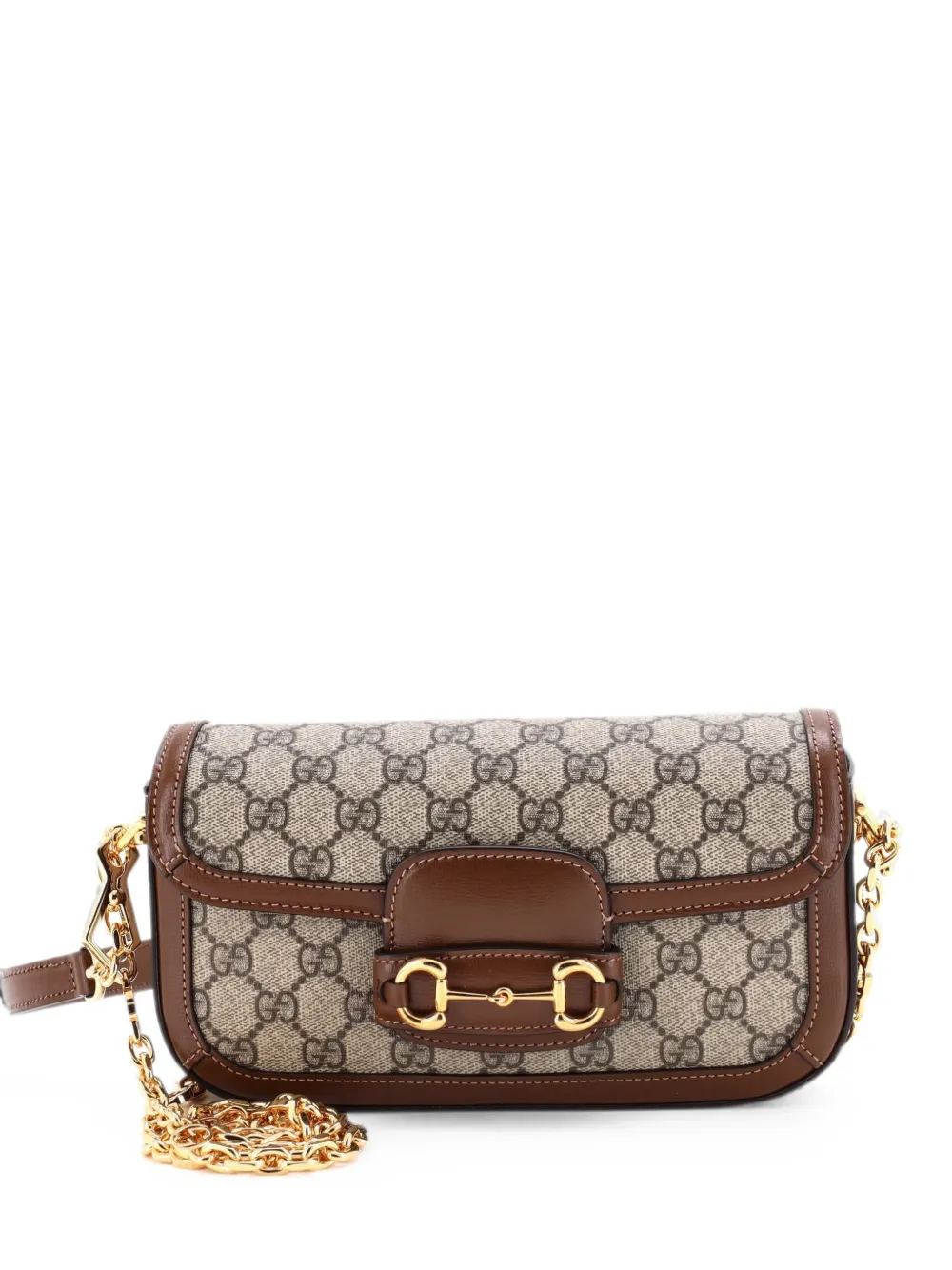 Gucci Pre-Owned Horsebit 1955 Shoulder Bag GG Coated Canvas with Leather East West crossbody bag - Marrone
