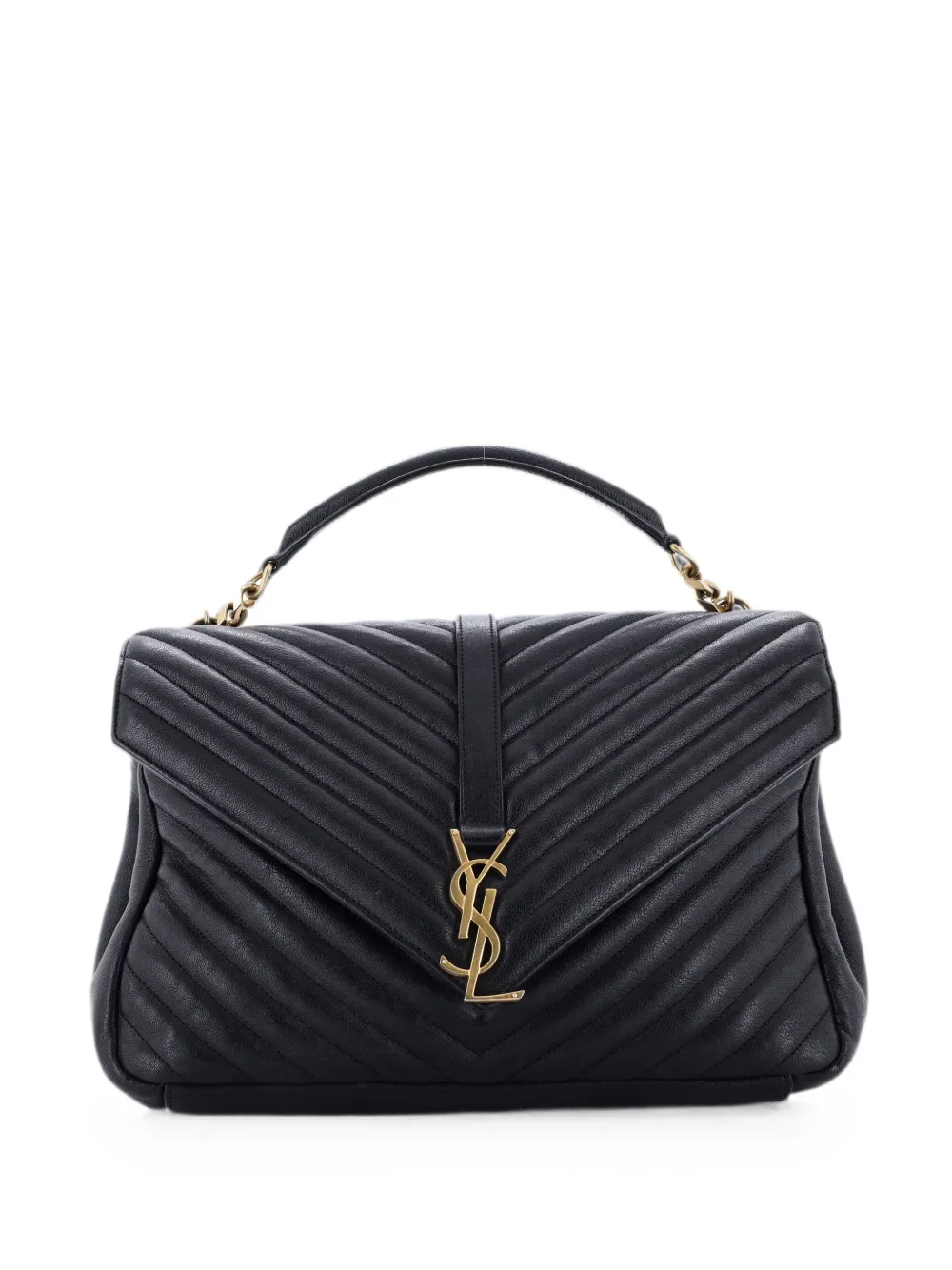 Saint Laurent Pre-Owned Classic Monogram College Bag Matelasse Chevron Leather Large shoulder bag - Nero