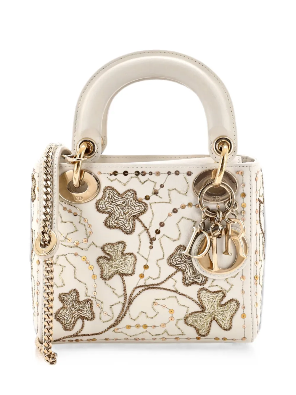 Christian Dior Pre-Owned Lady Dior Chain Bag Embroidered Calfskin Mini satchel - Oro