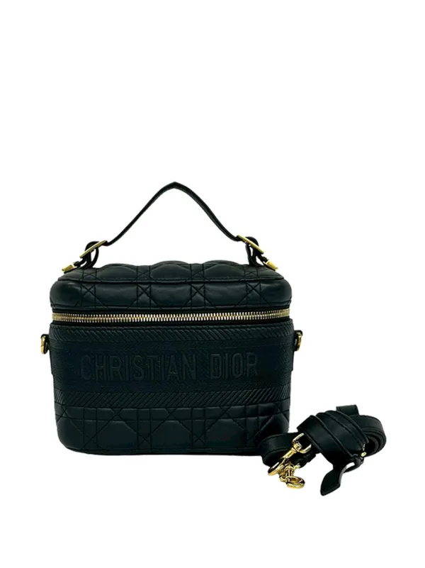 Dior Pre-owned 2000-2026 Small Lambskin Cannage Diortravel Vanity Case Satchel in Black