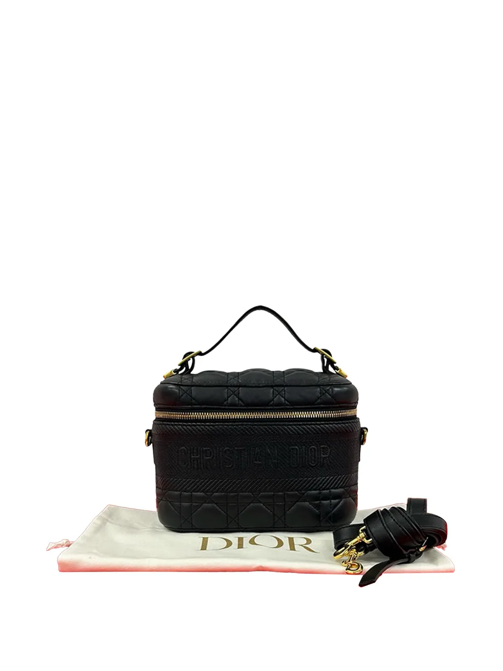 Dior Pre-owned 2000-2026 Small Lambskin Cannage Diortravel Vanity Case Satchel in Black, view 2