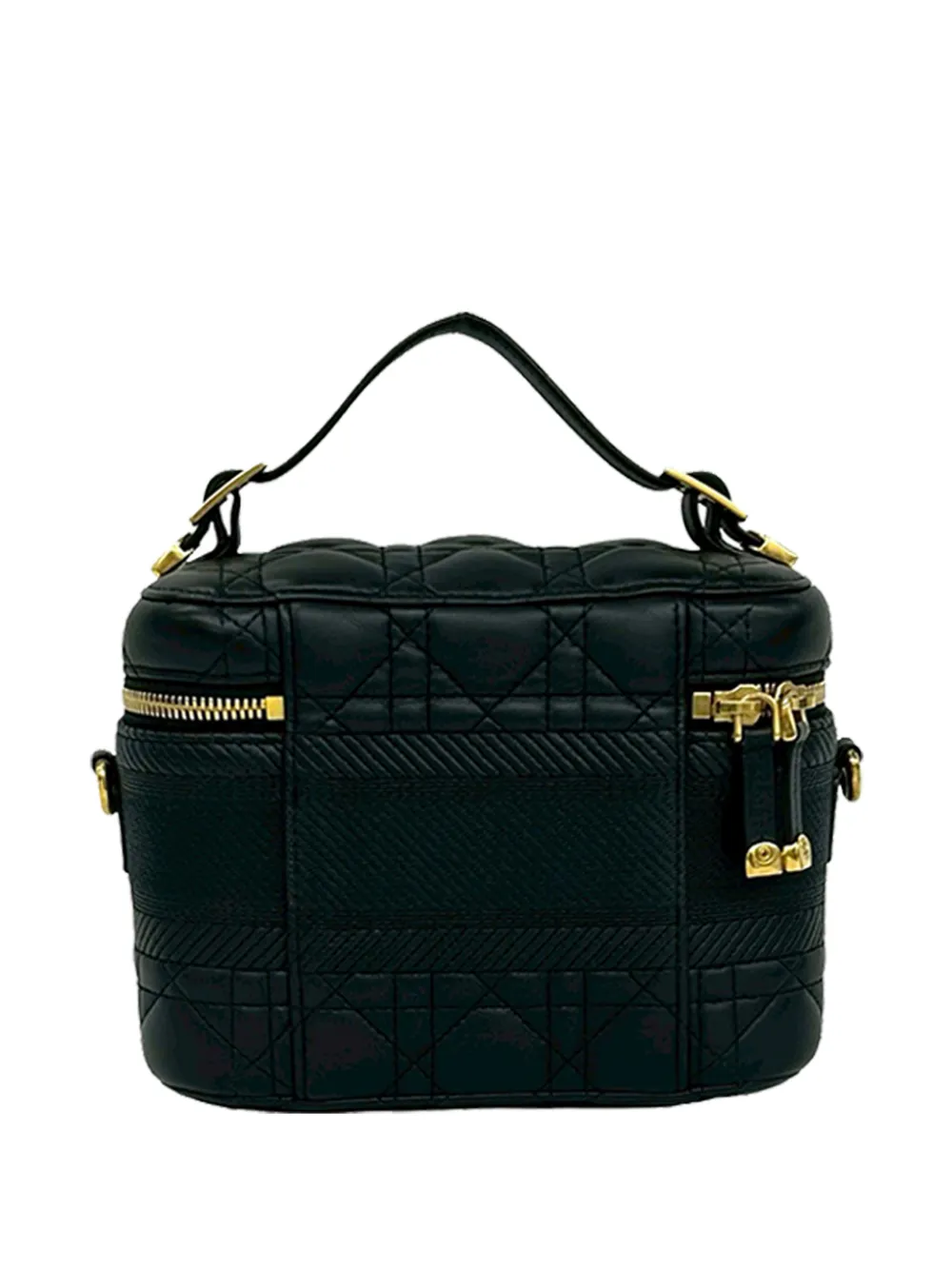 Dior Pre-owned 2000-2026 Small Lambskin Cannage Diortravel Vanity Case Satchel in Black, view 3