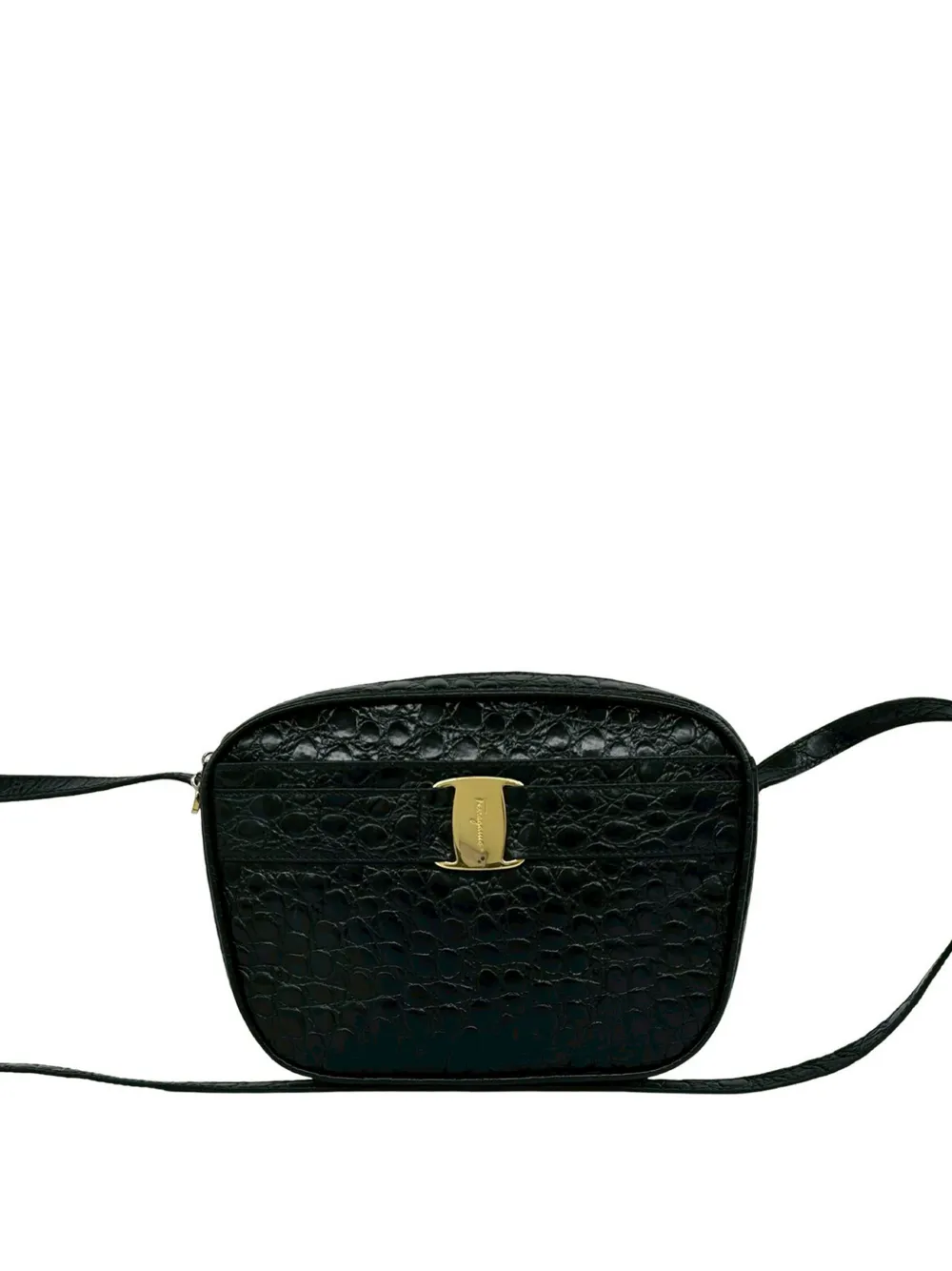 Ferragamo Pre-Owned 2010-2026 Croc Embossed Leather Vara crossbody bag - Nero