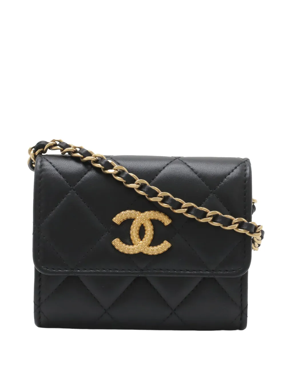 CHANEL Pre-Owned 2021-2026 CC Quilted Lambskin Coin Purse With Chain crossbody bag - Nero