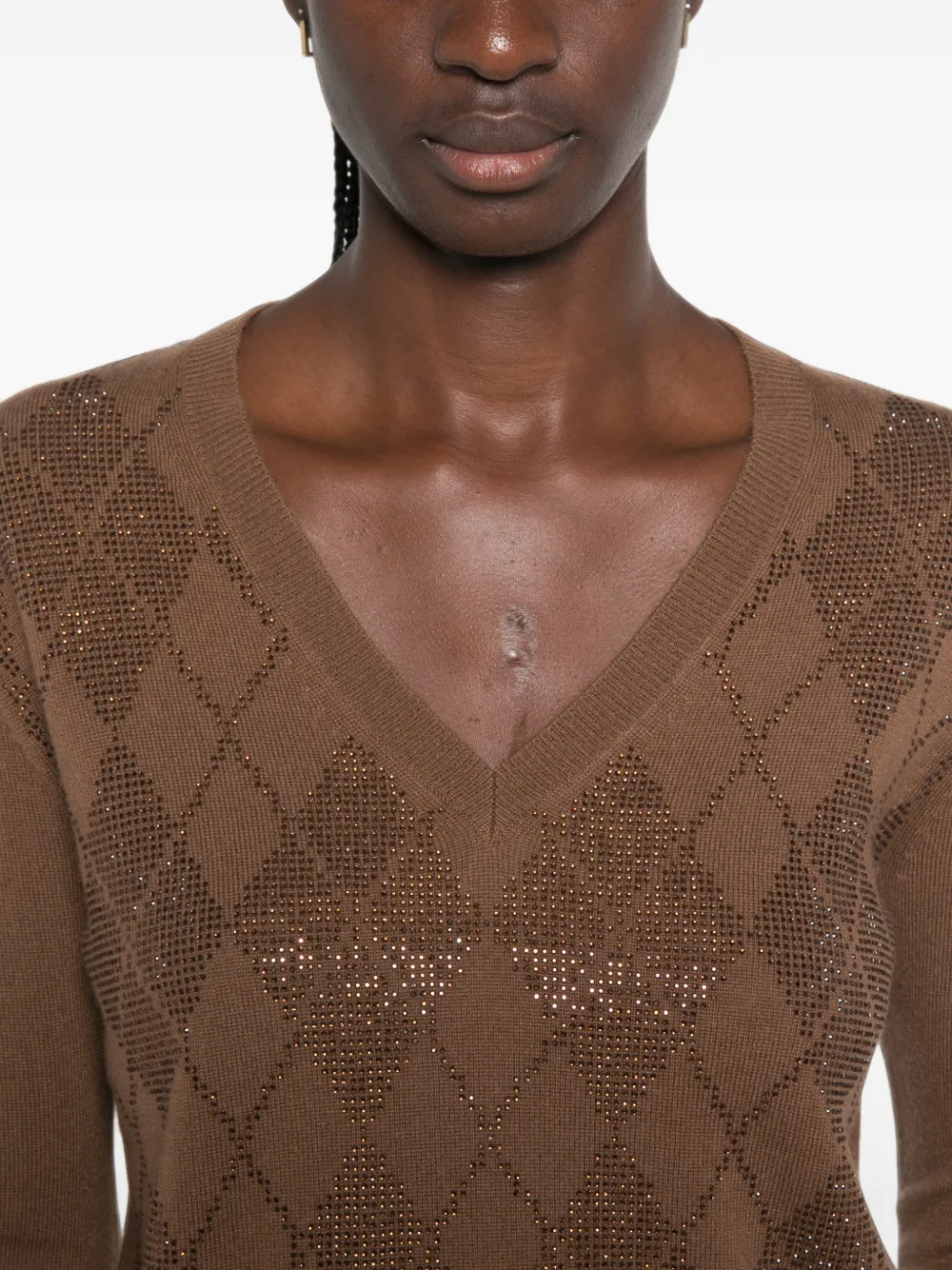 Max Mara Trui verfraaid met studs en argyle-patroon Bruin