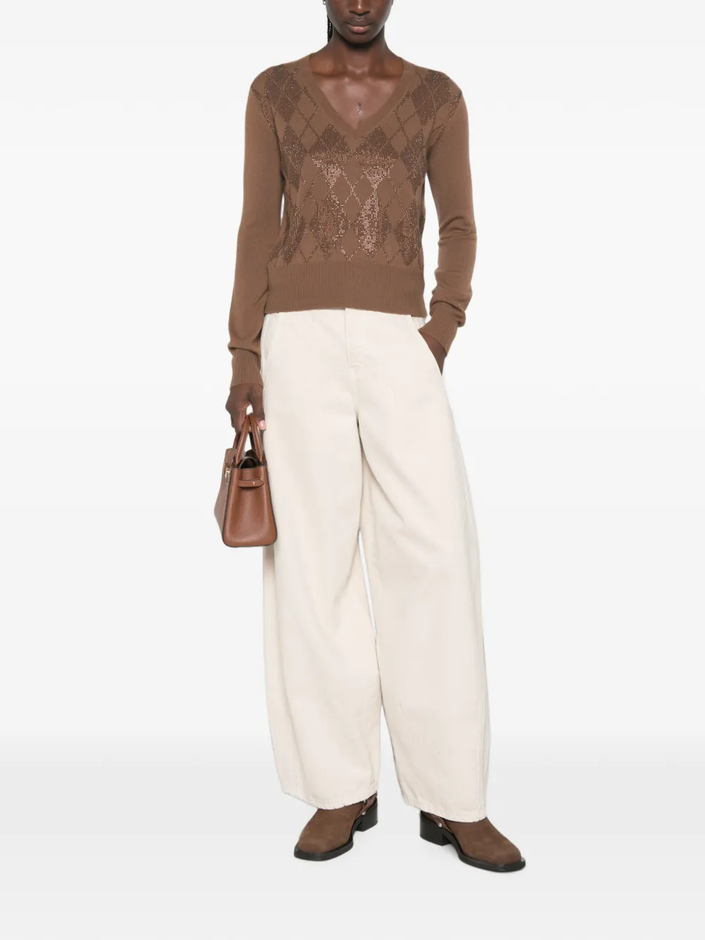 Max Mara Trui verfraaid met studs en argyle-patroon Bruin