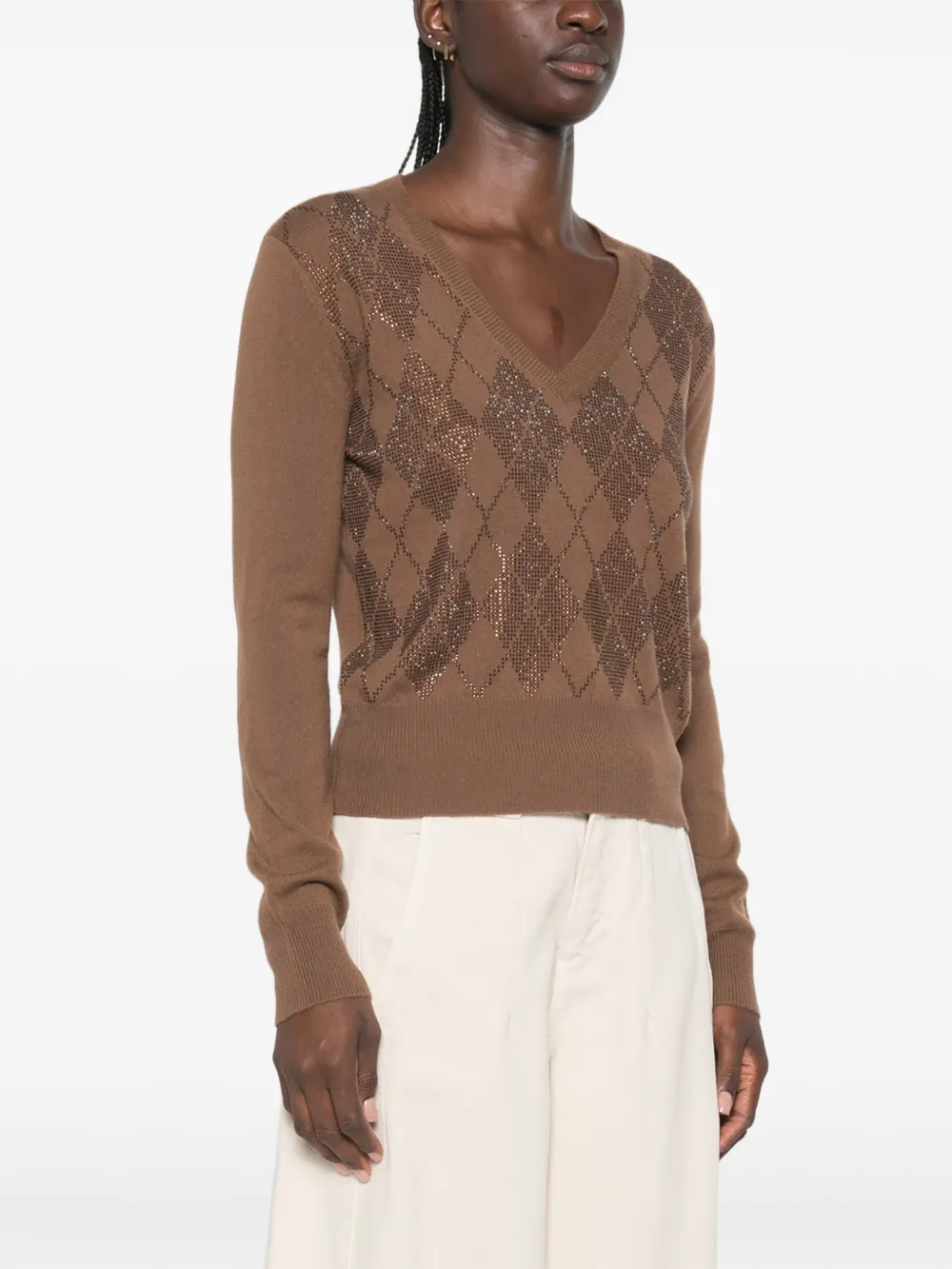 Max Mara Trui verfraaid met studs en argyle-patroon Bruin