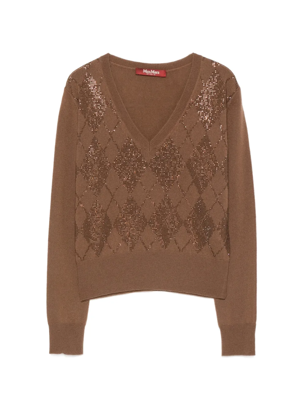 Max Mara argyle-pattern stud-embellished sweater - Marrone