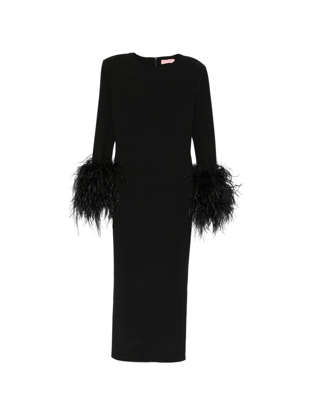 TWENTY FOURHAITCH feather-trim long-sleeve midi dress