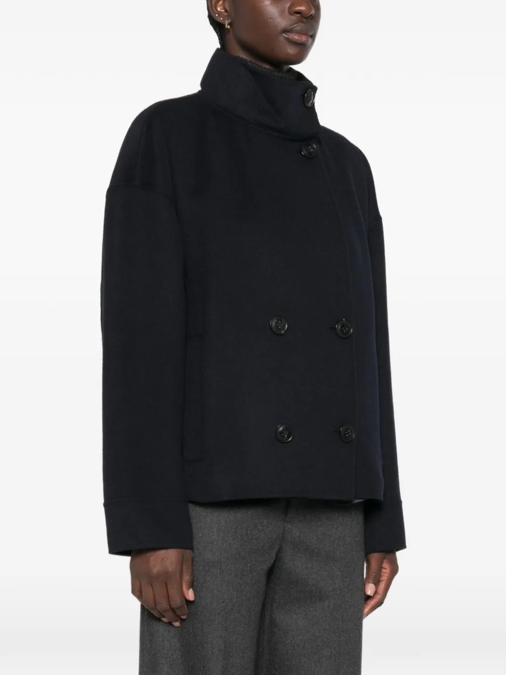 Max Mara Jack met hoge hals en dubbele rij knopen Blauw