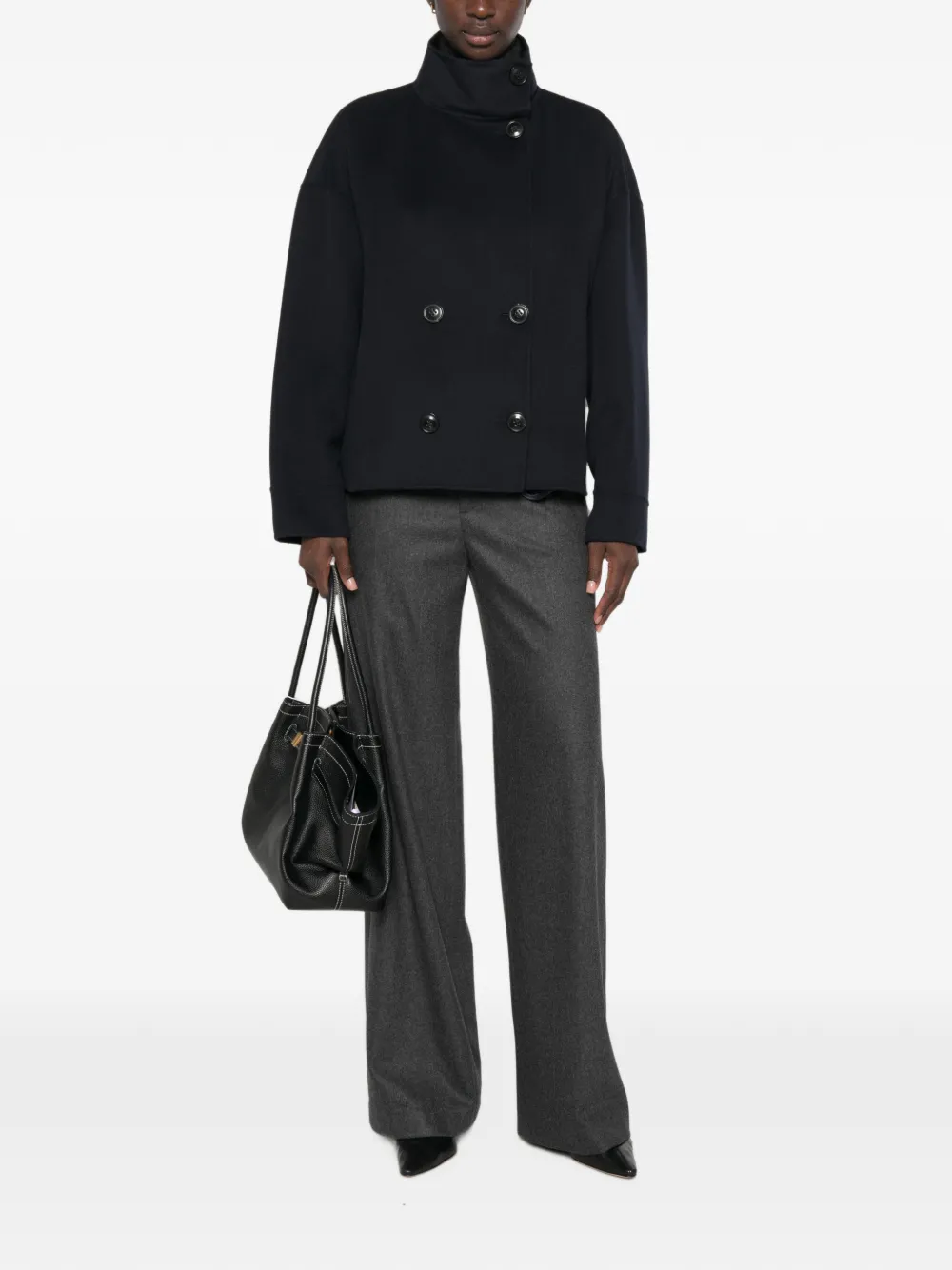 Max Mara Jack met hoge hals en dubbele rij knopen Blauw