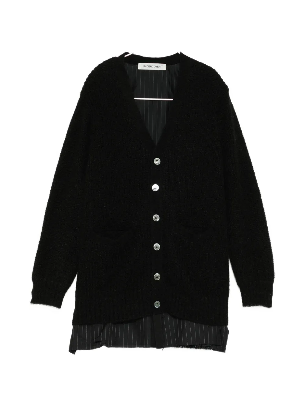 Undercover pinstripe-panel knitted cardigan - Nero