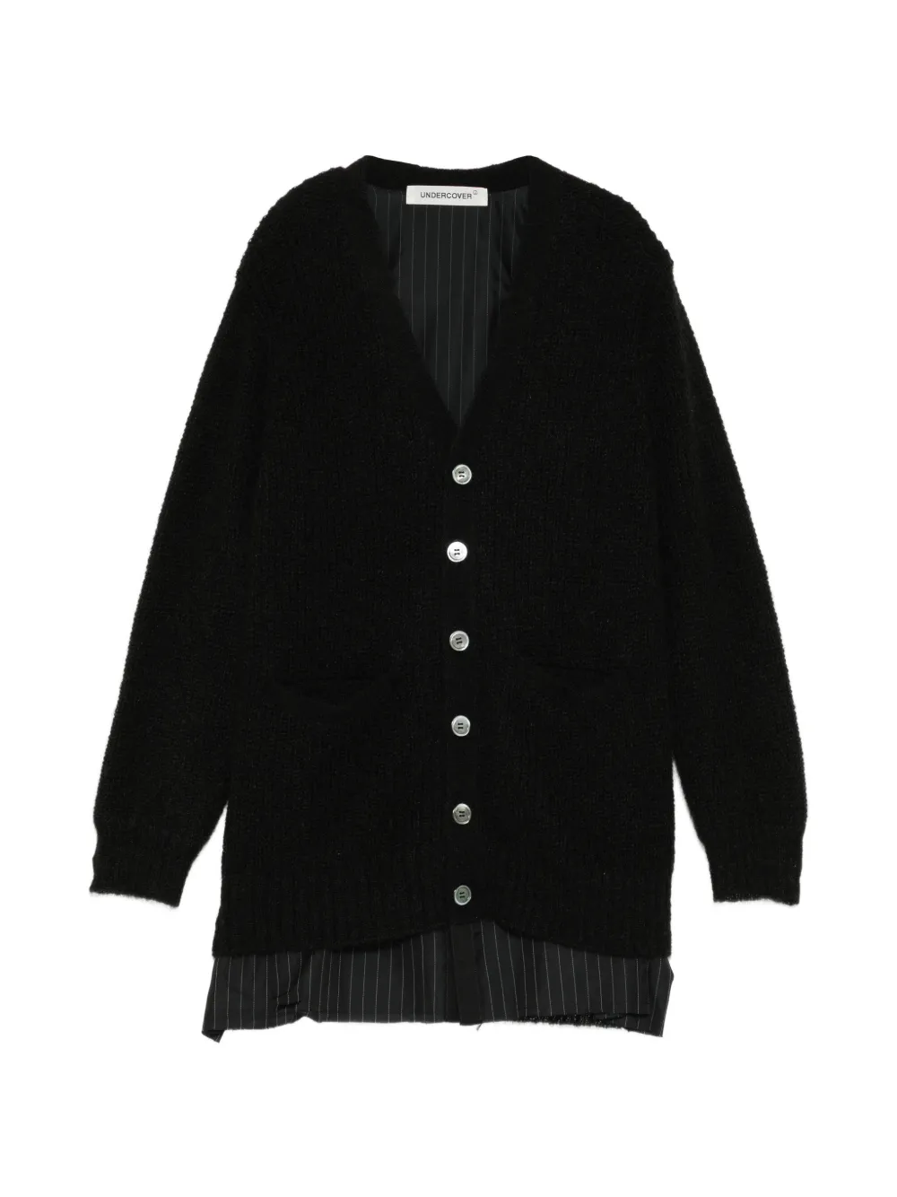 Undercover pinstripe-panel knitted cardigan - Nero