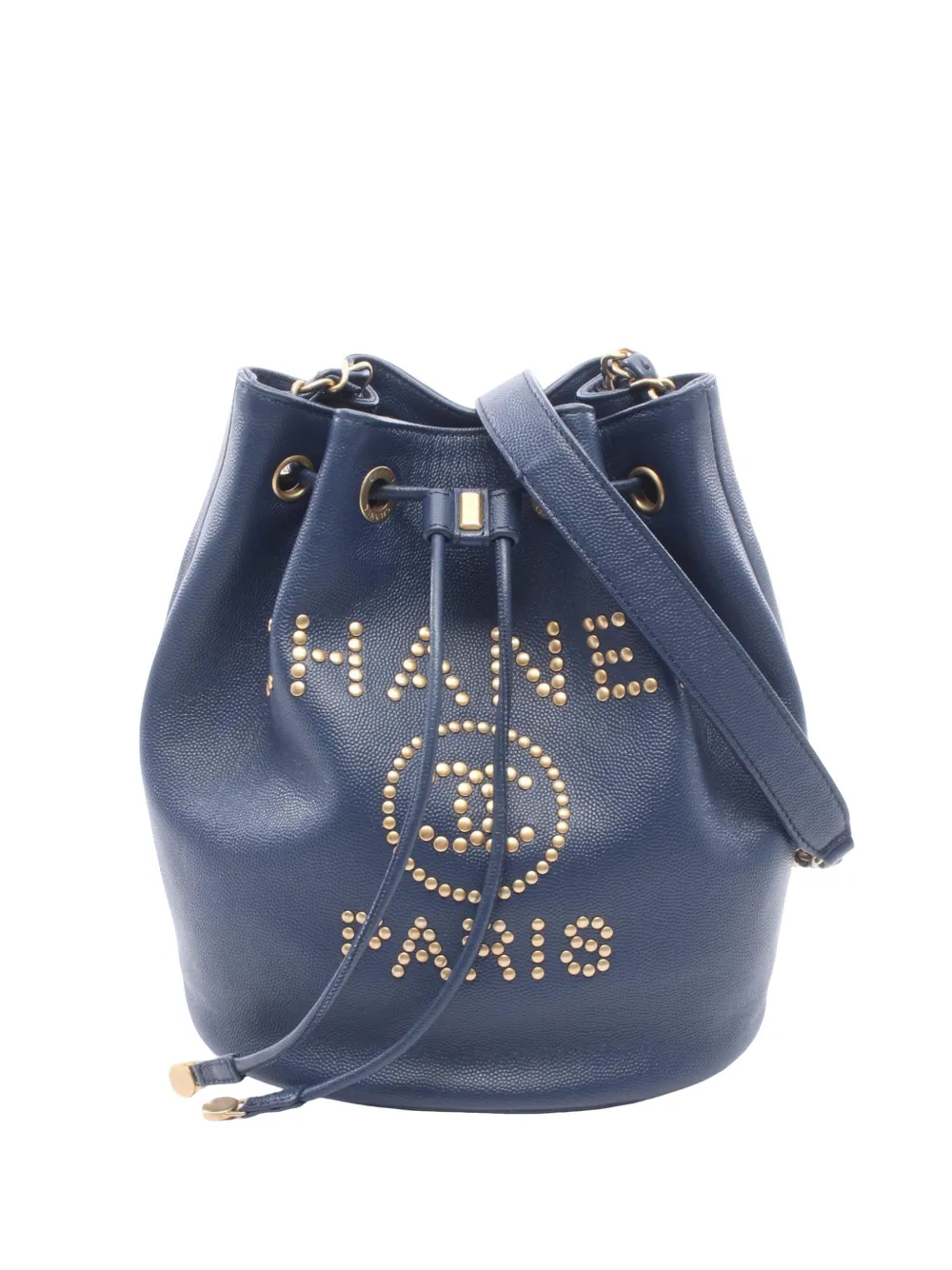 CHANEL Pre-Owned 2019 Caviar Deauville Drawstring bucket bag - Blu