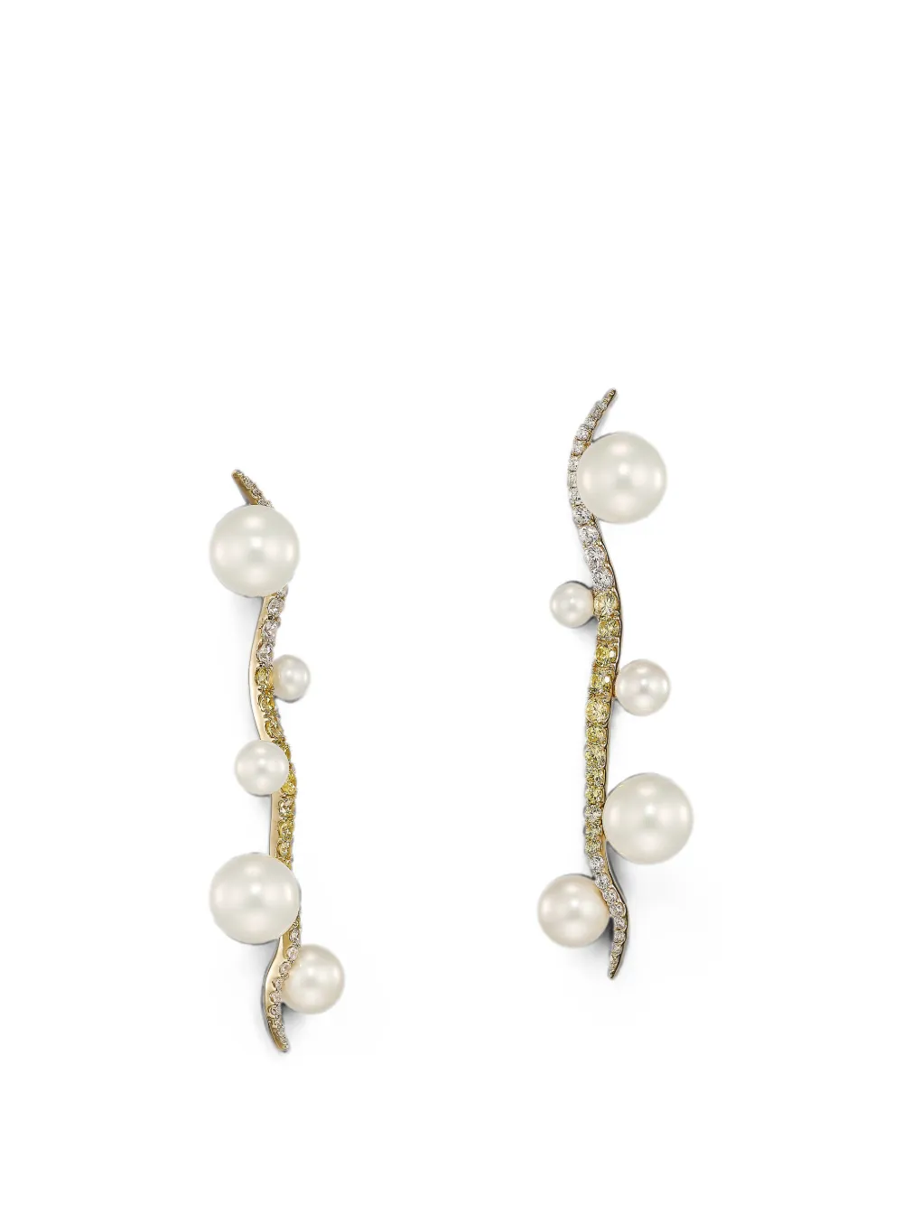 Anabela Chan Orecchini Snowflower Blades of Grass con perle e diamanti - Oro