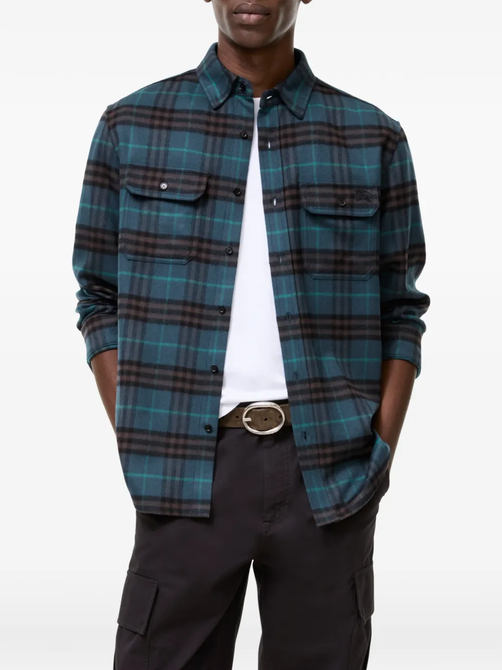 Burberry Geruit wollen flanellen shirtjack Blauw