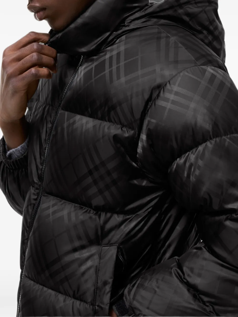 Burberry Highlands geruit nylon donsjack Zwart