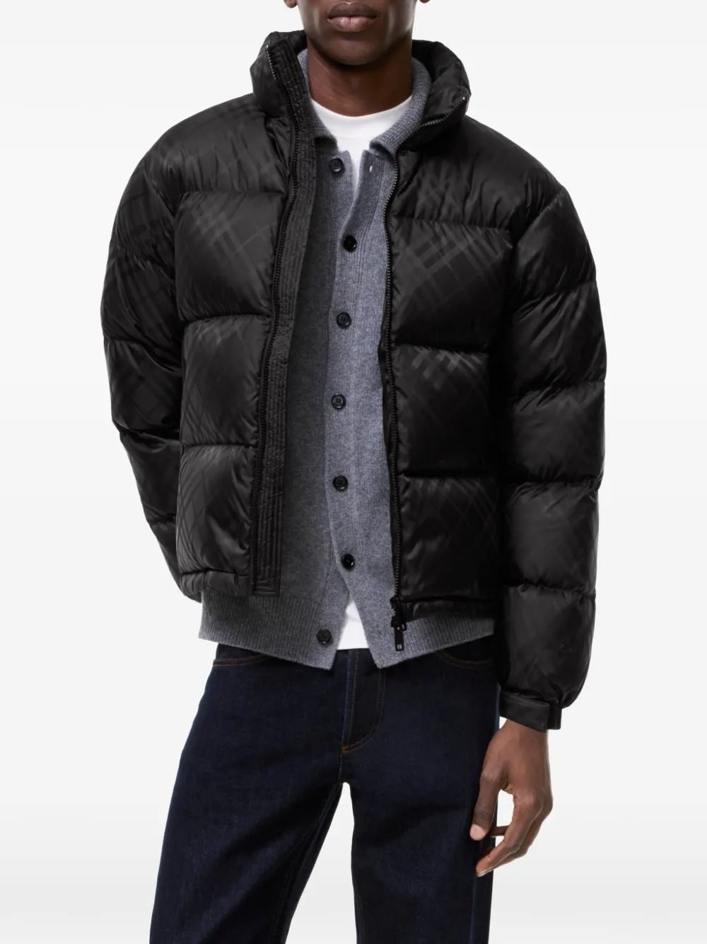 Burberry Highlands geruit nylon donsjack Zwart