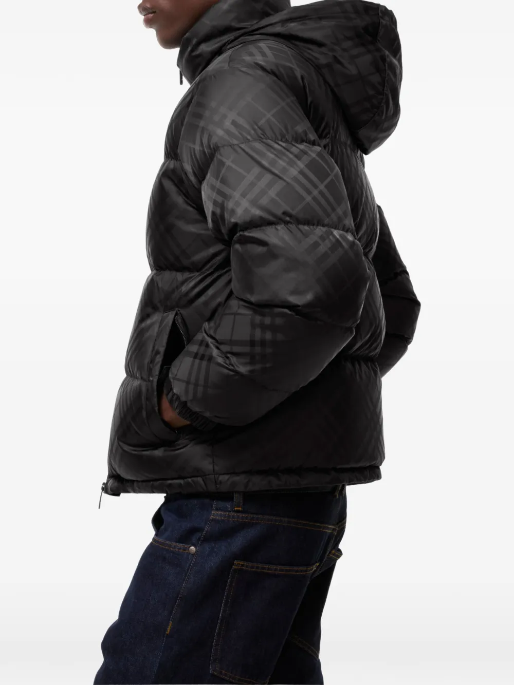 Burberry Highlands geruit nylon donsjack Zwart