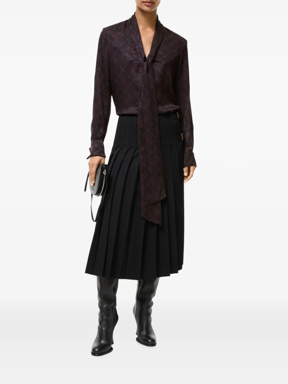 Burberry Geruite blouse met sjaal van zijdeblend Paars