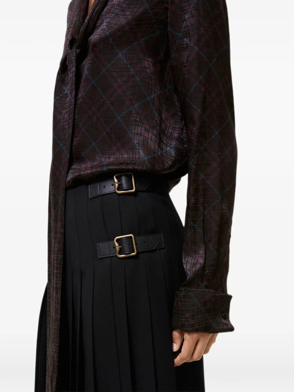 Burberry Geruite blouse met sjaal van zijdeblend Paars