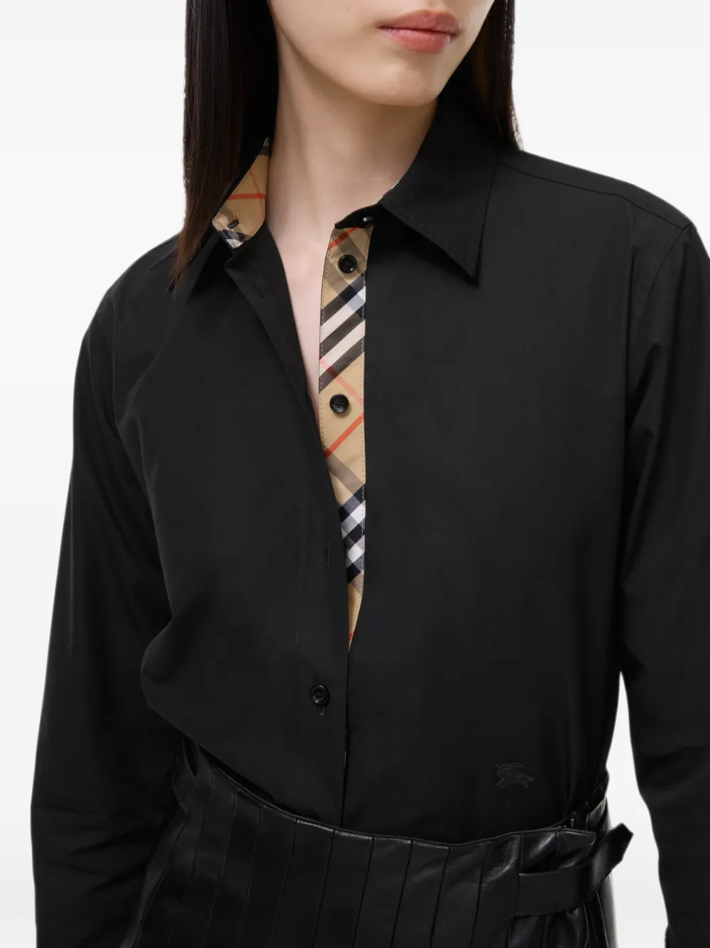 Burberry Classic-fit katoenen popeline blouse Zwart