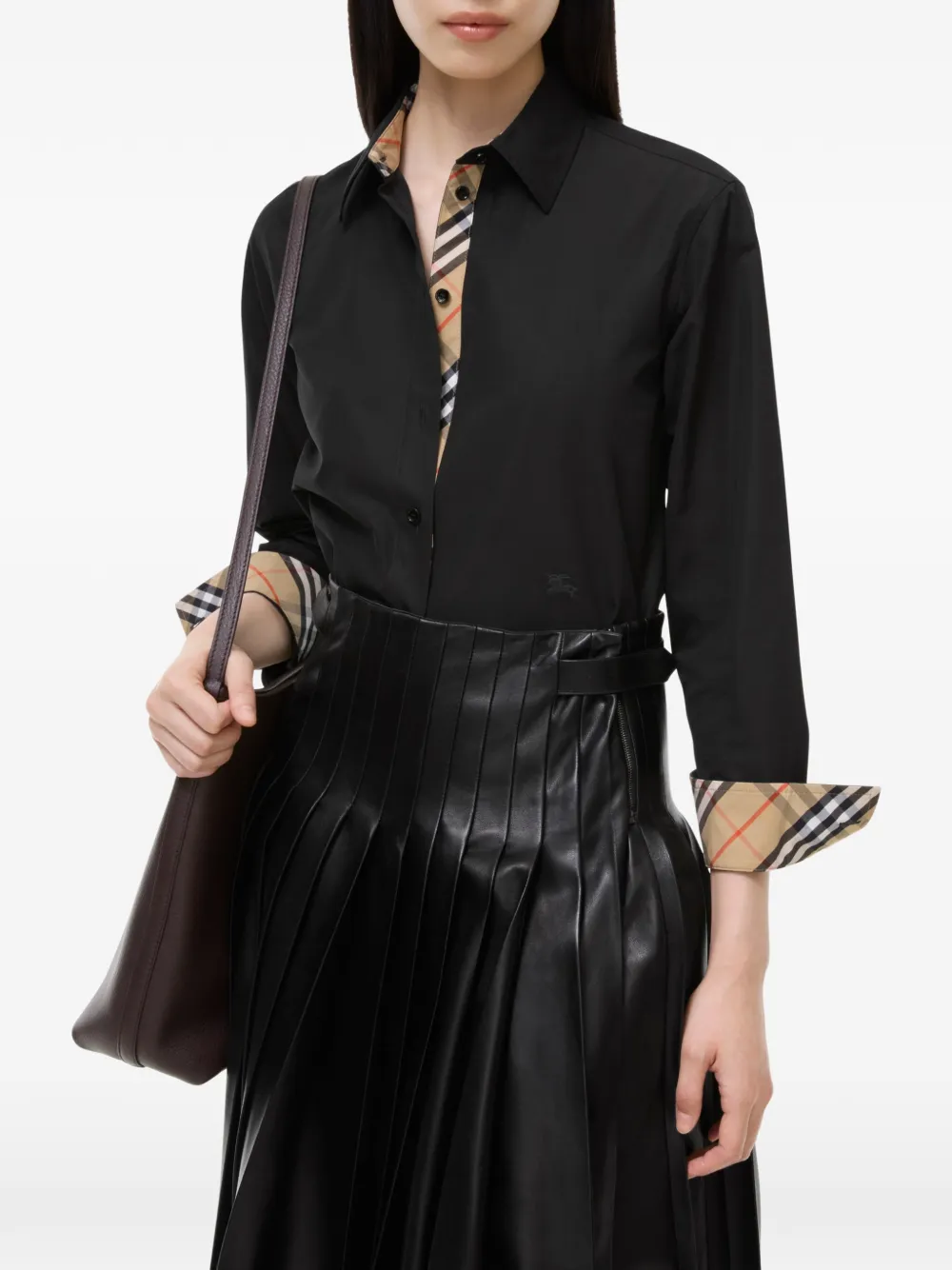Burberry Classic-fit katoenen popeline blouse Zwart