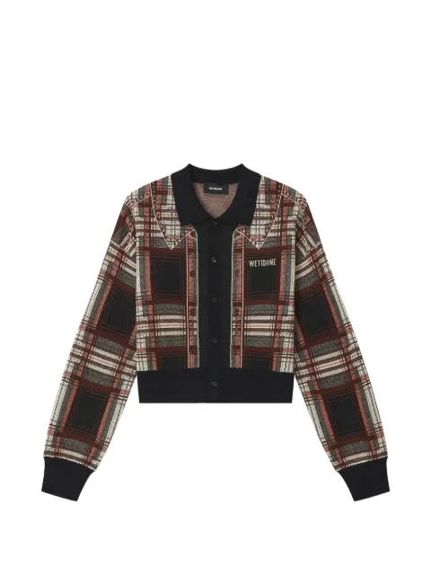 We11done plaid-knit collared cardigan