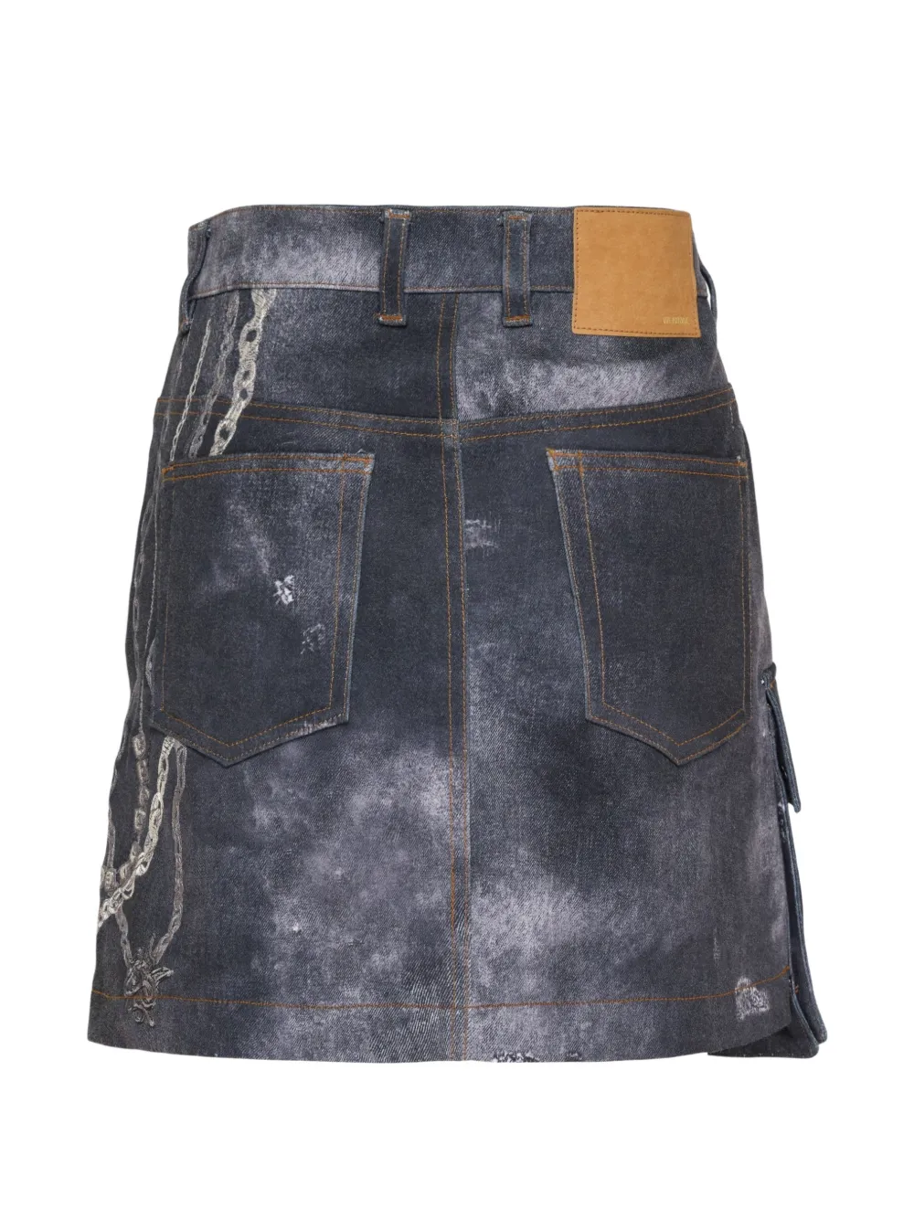 We11done Mini-rok met kettingprint en acid-wassing Zwart