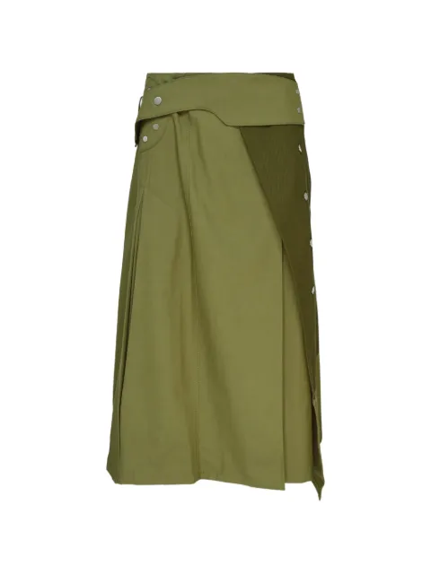 3.1 Phillip Lim falda midi plisada cruzada con diseño patchwork
