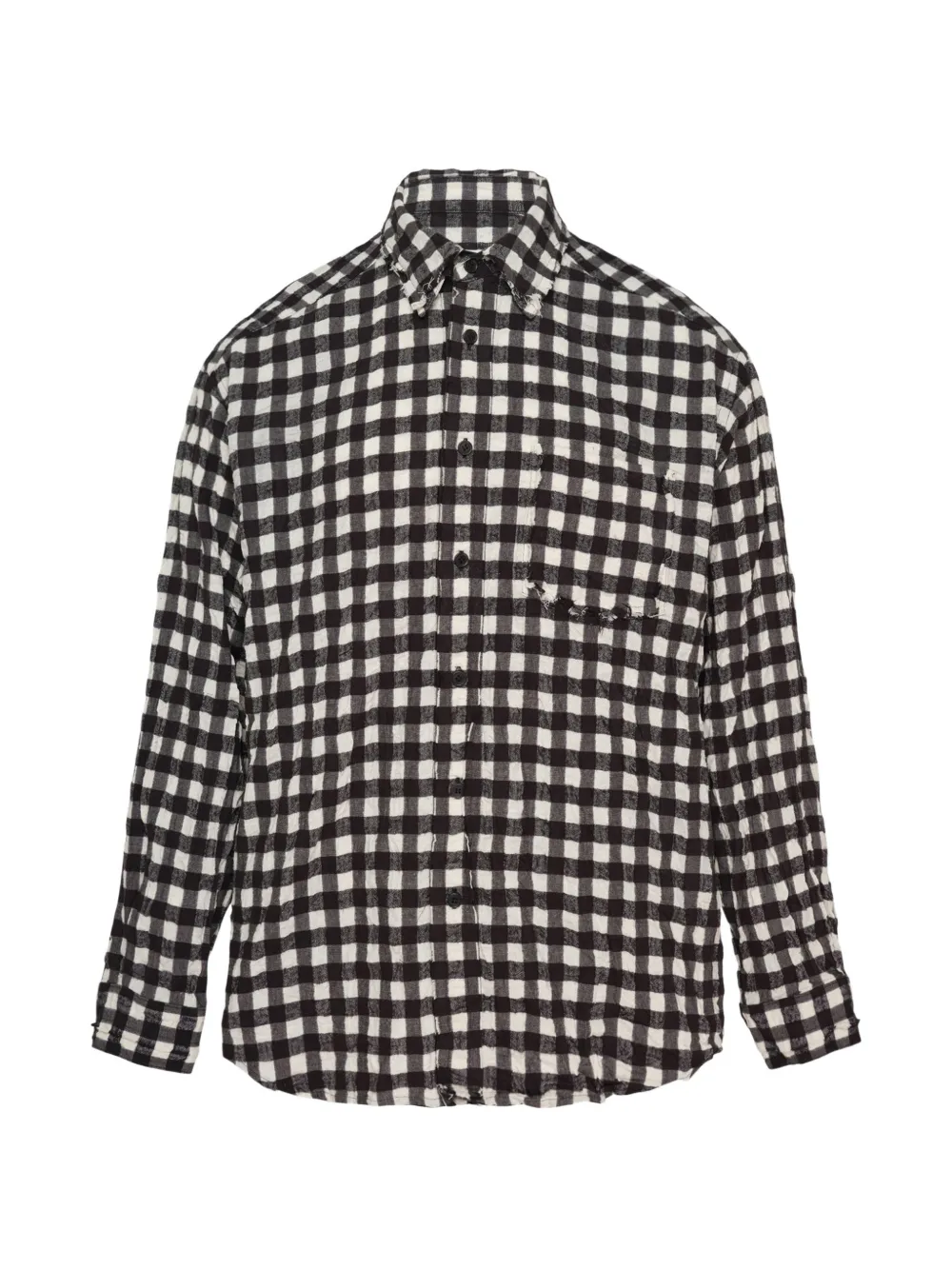 SOLID HOMME frayed gingham-check shirt - Schwarz