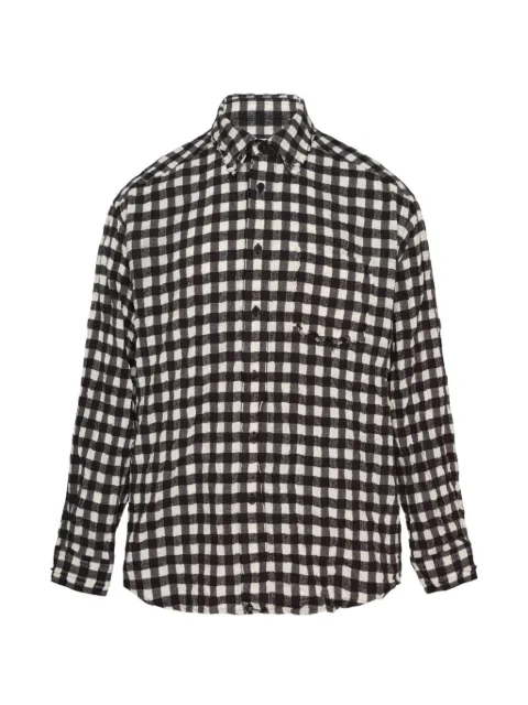 SOLID HOMME frayed gingham-check shirt