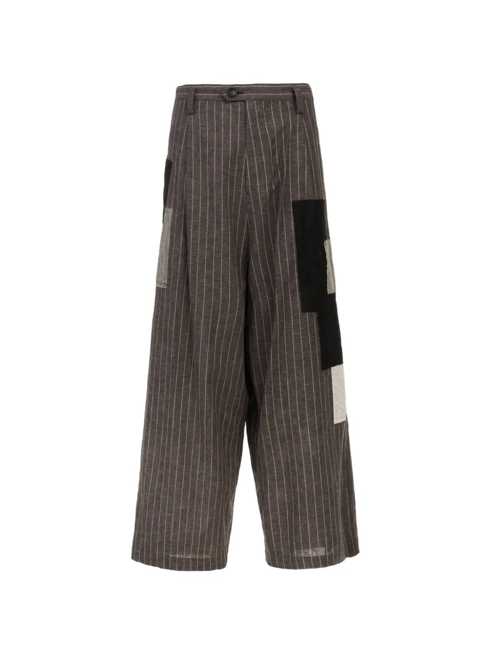Y's Patchwork Pinstripe Trousers In Black