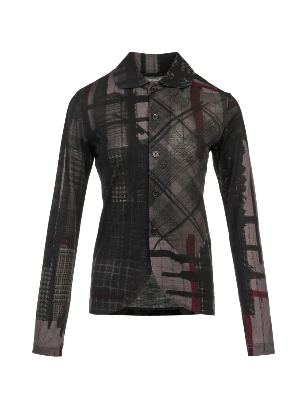 Y's Abstract-print Button-up Cardigan In Black