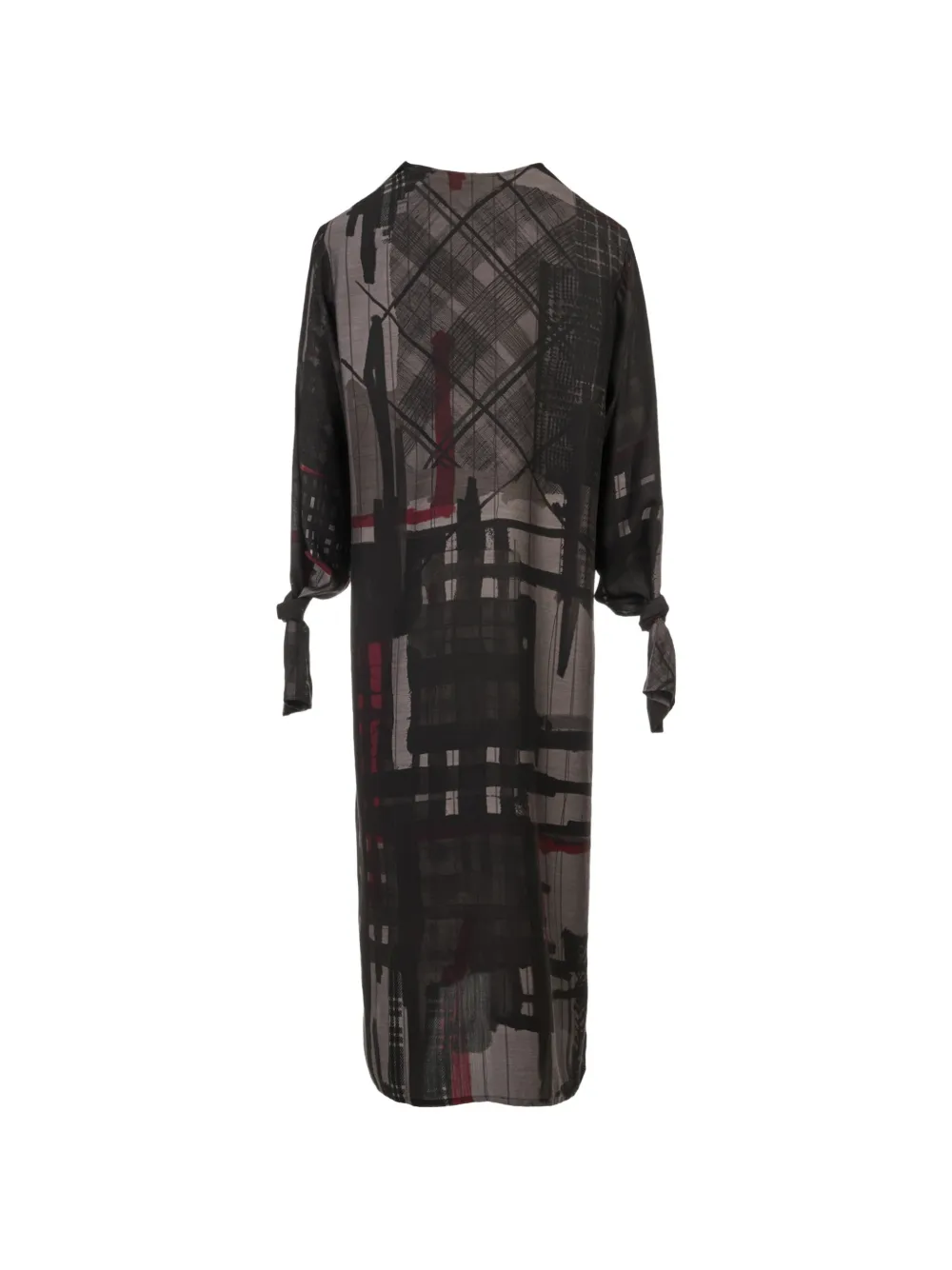 Y's abstract-print tie-detail midi dress Zwart