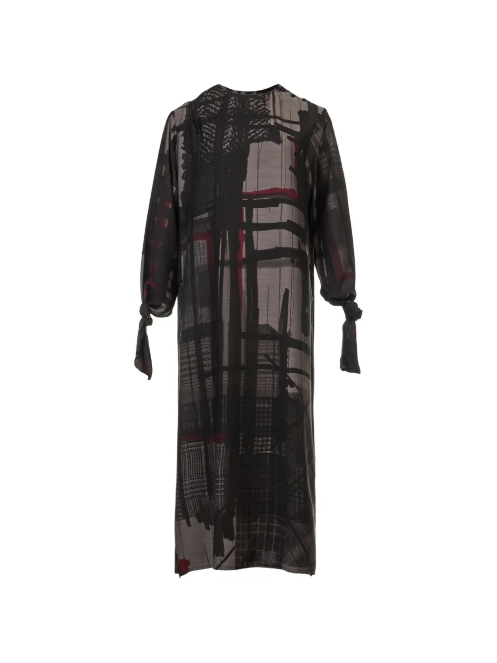 Y's Abstract-print Tie-detail Midi Dress In 블랙