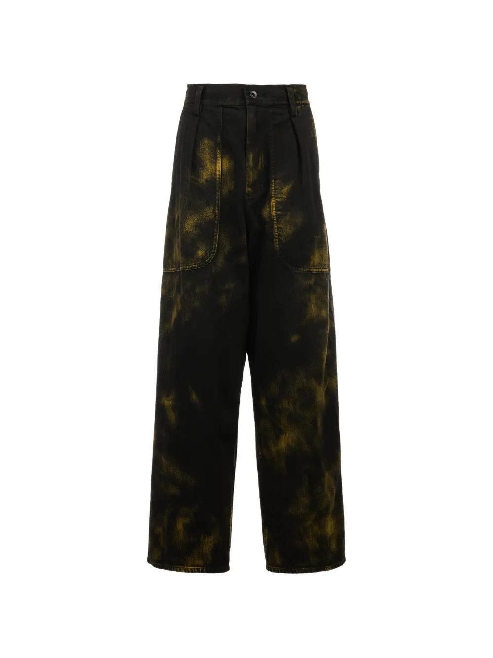 Y's Bleach-effect Straight-leg Jeans In Black