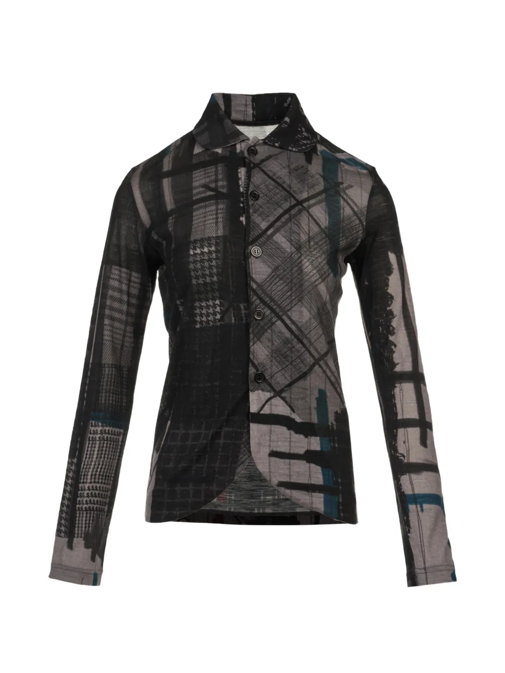 Y's Abstract-print Button-up Cardigan In Black