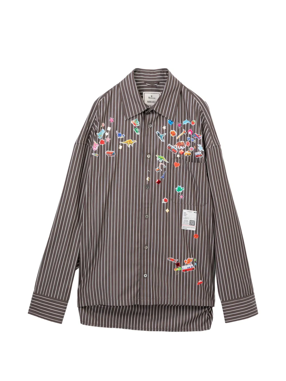 Maison MIHARA YASUHIRO kids sticker printed stripe shirt - Brown