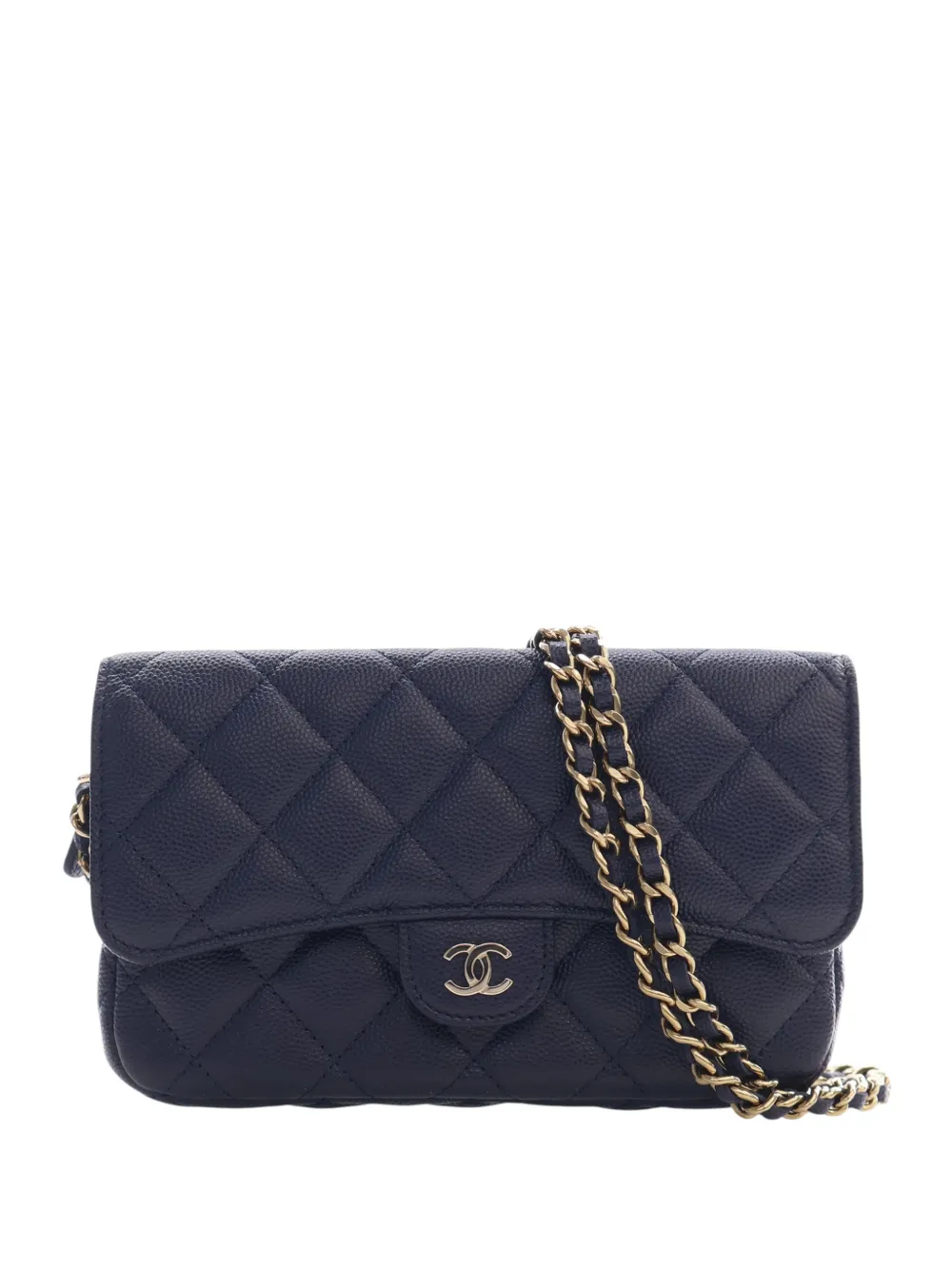 CHANEL Pre-Owned 2021-2026 CC Quilted Caviar Flap Phone Holder Wallet on Chain crossbody bag - Blu